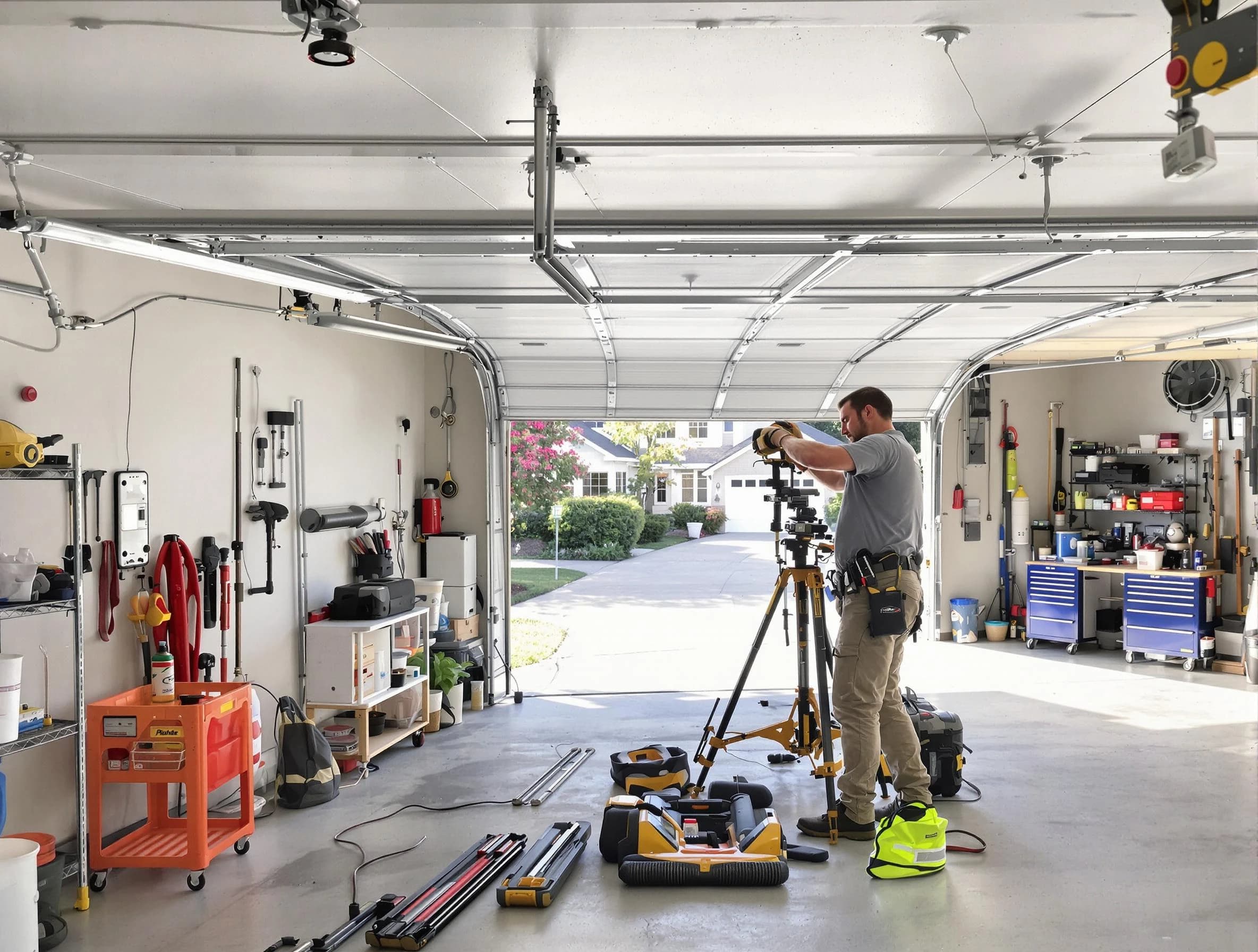 Bayonne Garage Door Repair specialist performing laser-guided track alignment in Bayonne