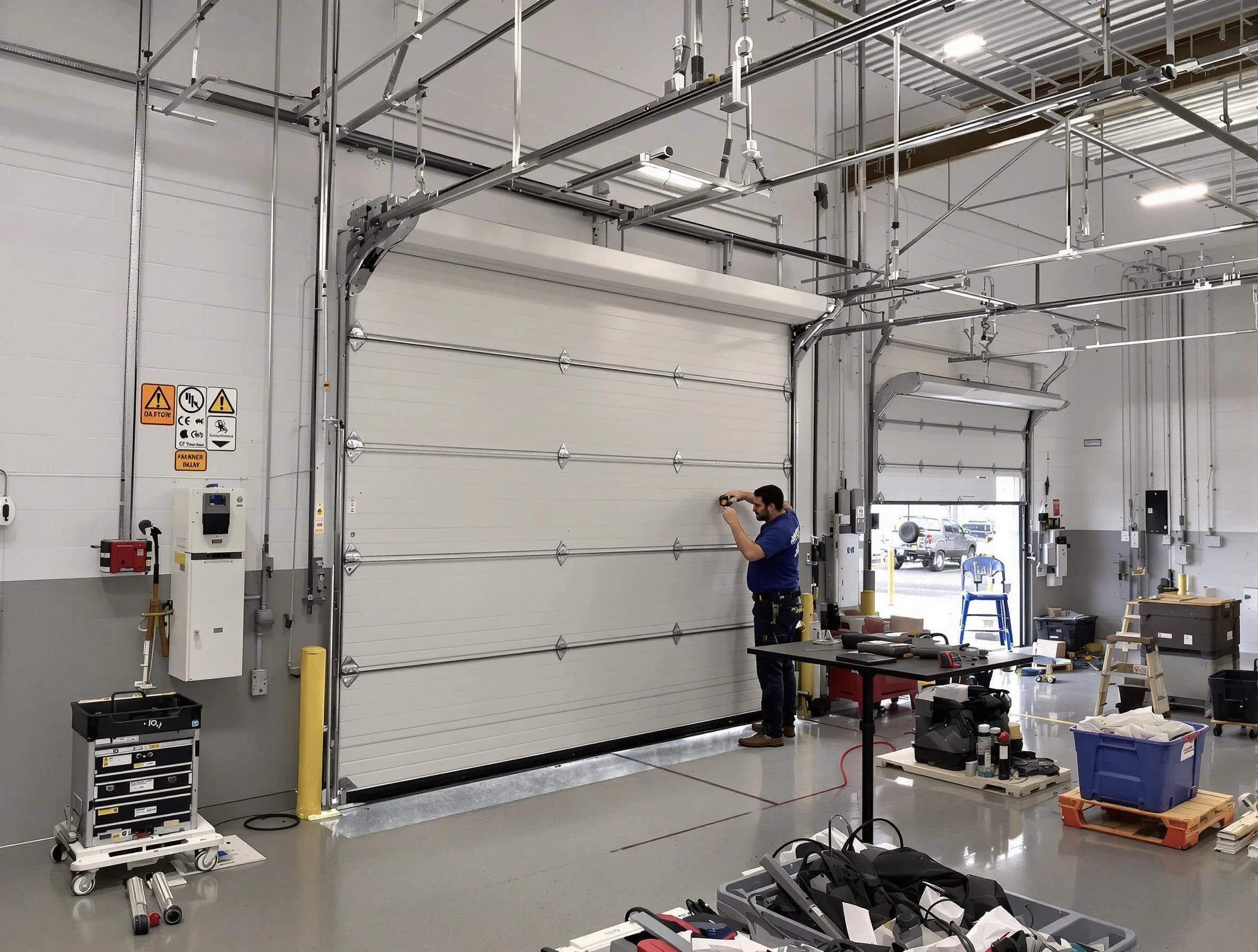 Commercial garage door repair being performed by Bayonne Garage Door Repair expert in Bayonne