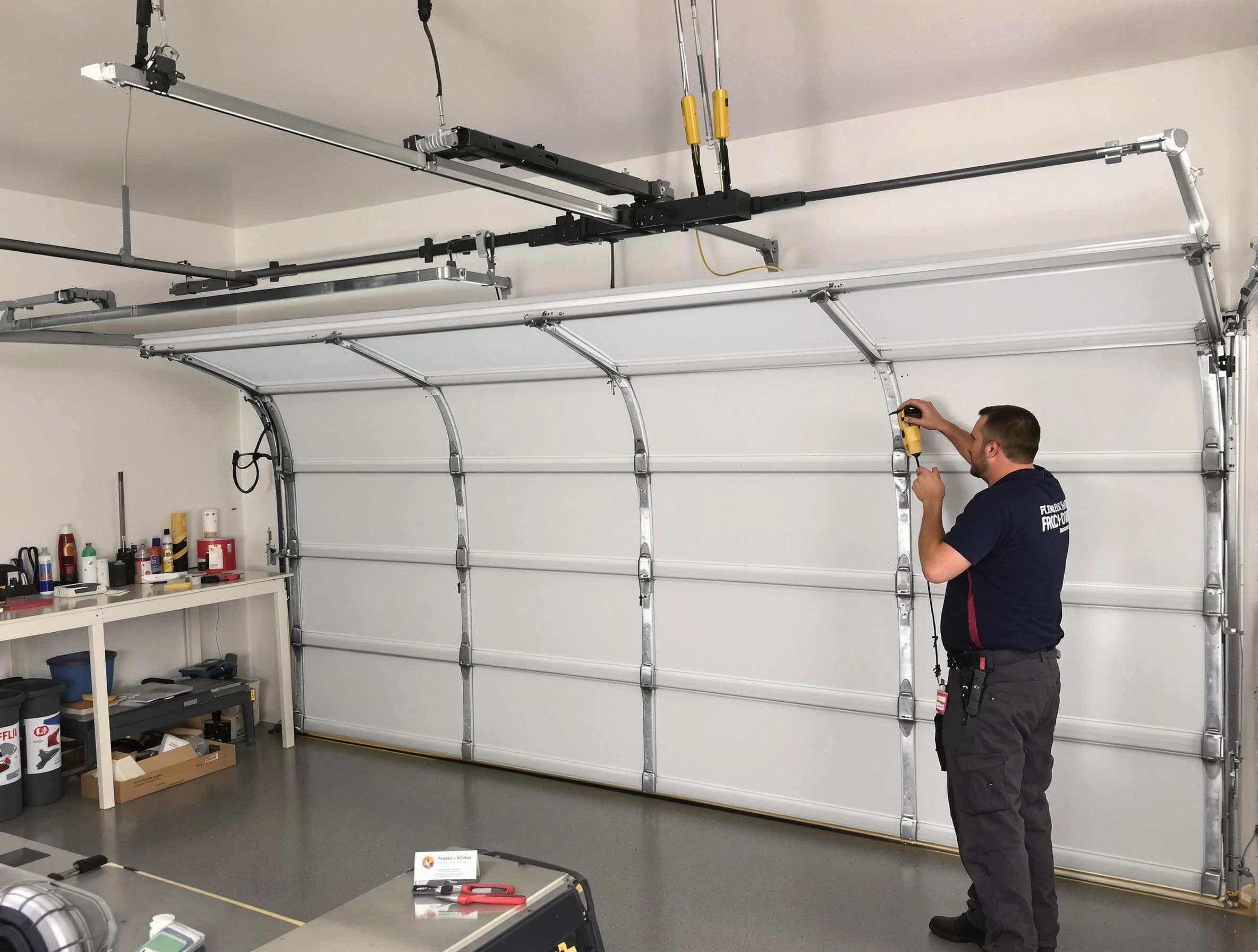 Bayonne Garage Door Repair certified technician performing overhead door system repair in Bayonne